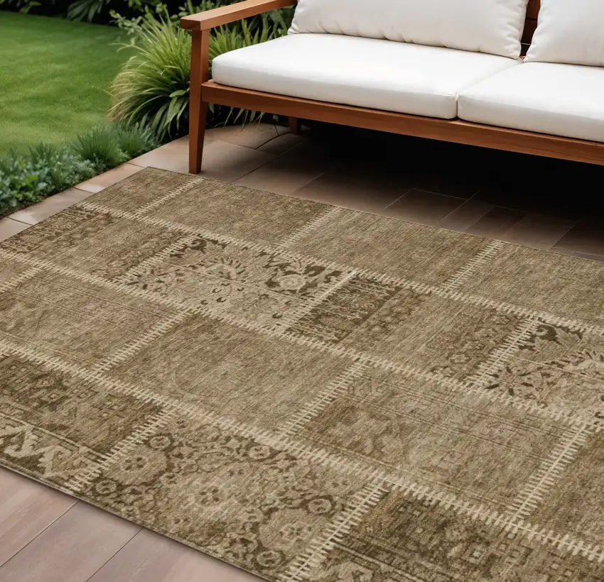Brown And Beige Patchwork Washable Indoor Outdoor Area Rug Photo 1