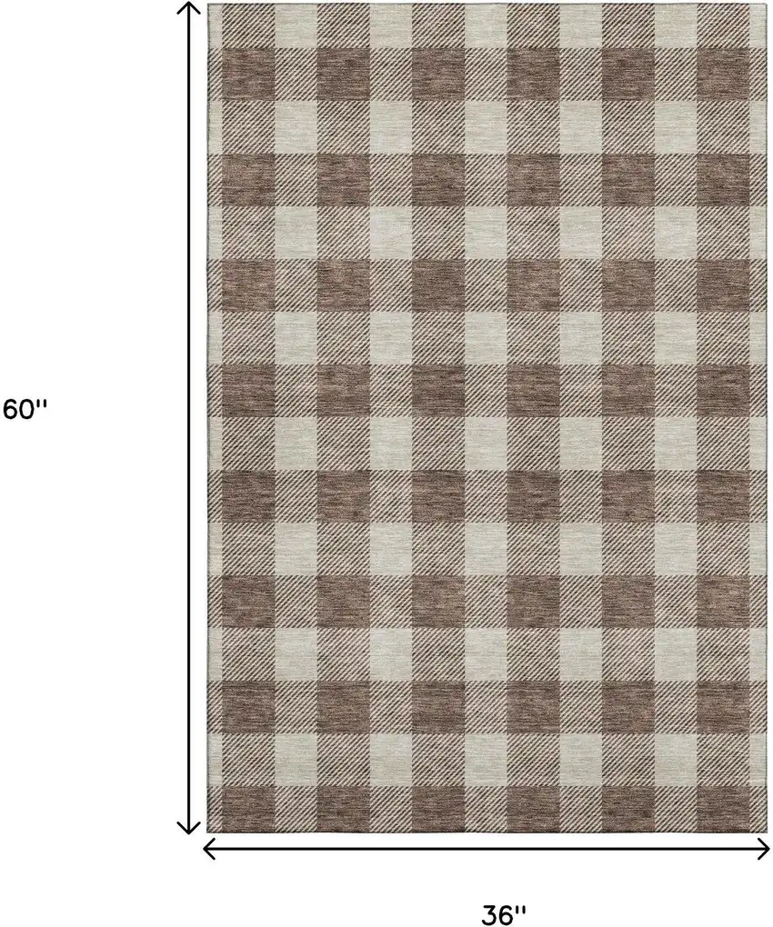 Brown And Beige Plaid Washable Area Rug With UV Protection Photo 3