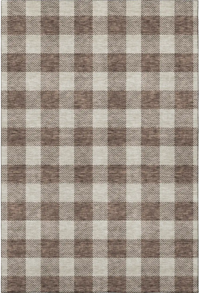 Brown And Beige Plaid Washable Area Rug With UV Protection Photo 3