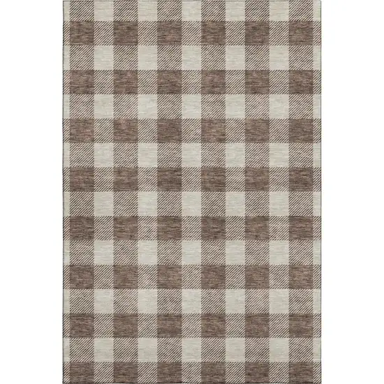 Brown And Beige Plaid Washable Area Rug With UV Protection Photo 1