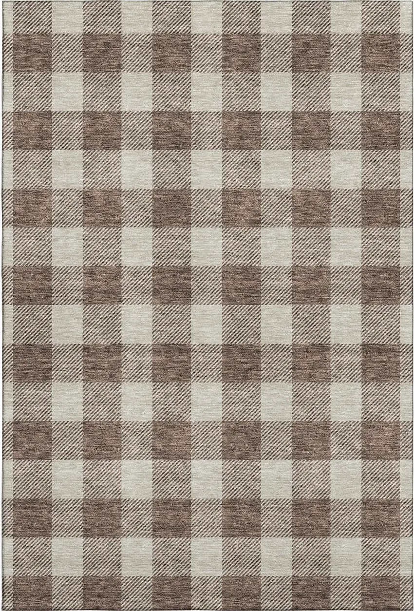 Brown And Beige Plaid Washable Area Rug With UV Protection Photo 1