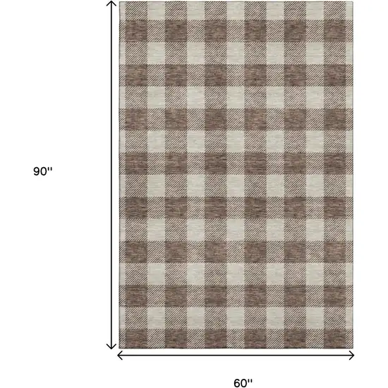 Brown And Beige Plaid Washable Area Rug With UV Protection Photo 3