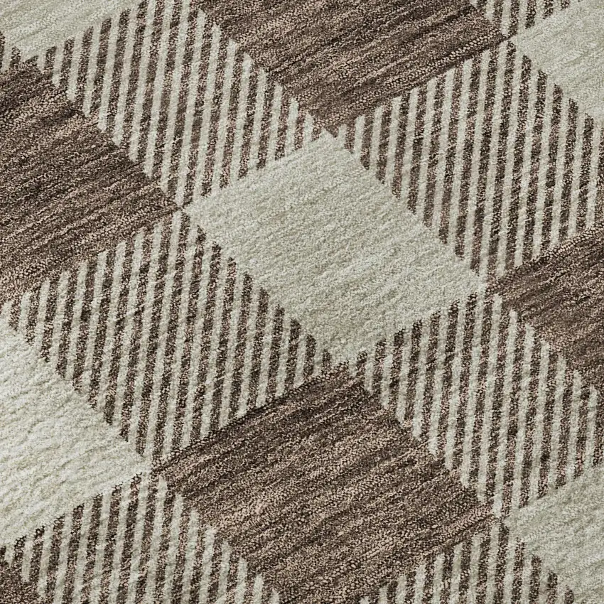 Brown And Beige Plaid Washable Area Rug With UV Protection Photo 9