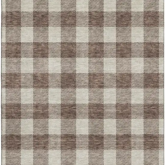 Brown And Beige Plaid Washable Area Rug With UV Protection Photo 2