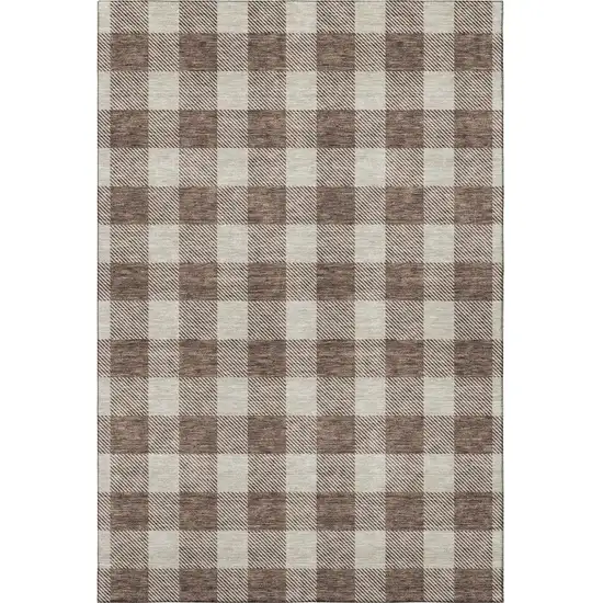 Brown And Beige Plaid Washable Area Rug With UV Protection Photo 3