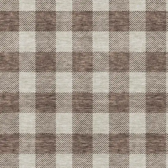 Brown And Beige Plaid Washable Area Rug With UV Protection Photo 2