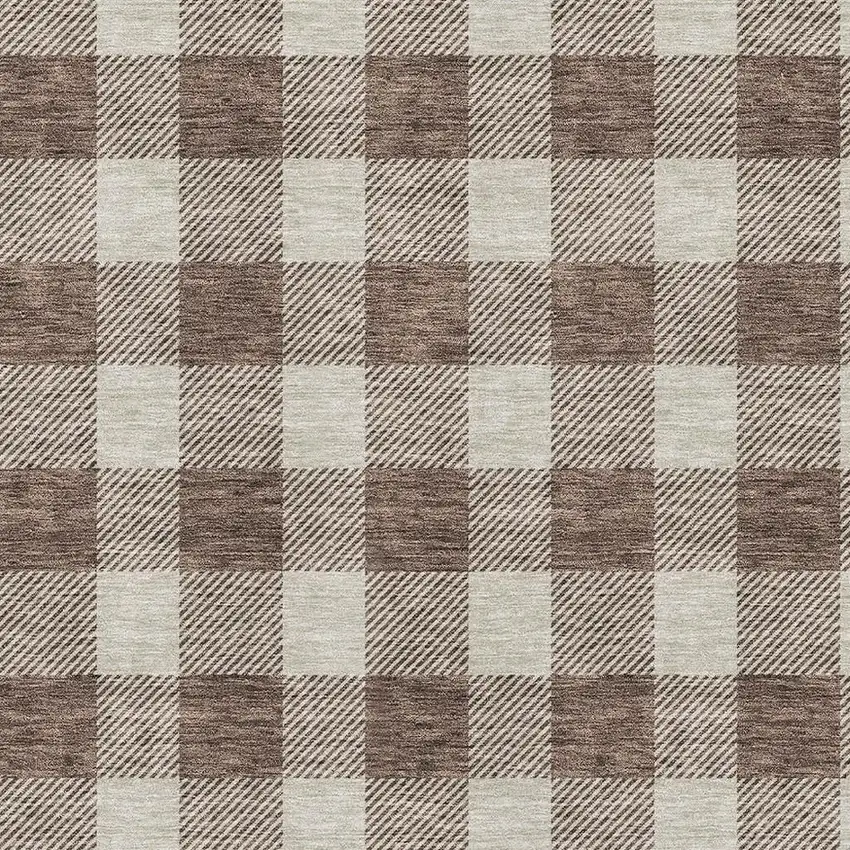 Brown And Beige Plaid Washable Area Rug With UV Protection Photo 2