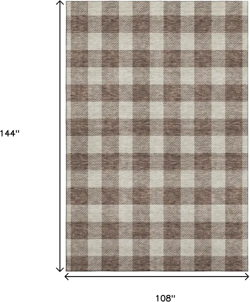 Brown And Beige Plaid Washable Area Rug With UV Protection Photo 3