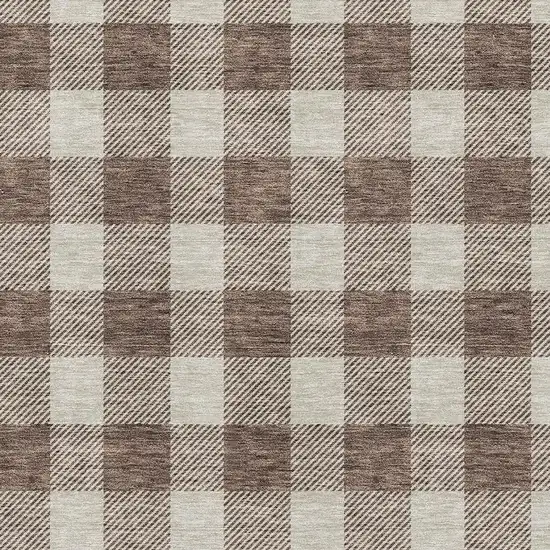 Brown And Beige Plaid Washable Area Rug With UV Protection Photo 2