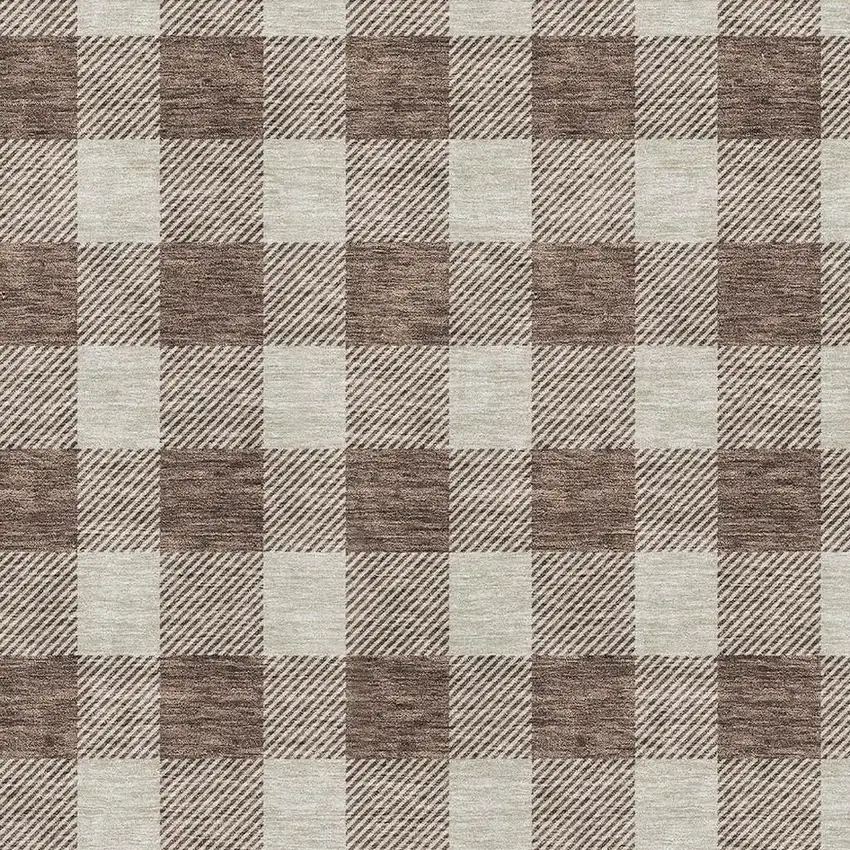 Brown And Beige Plaid Washable Area Rug With UV Protection Photo 2