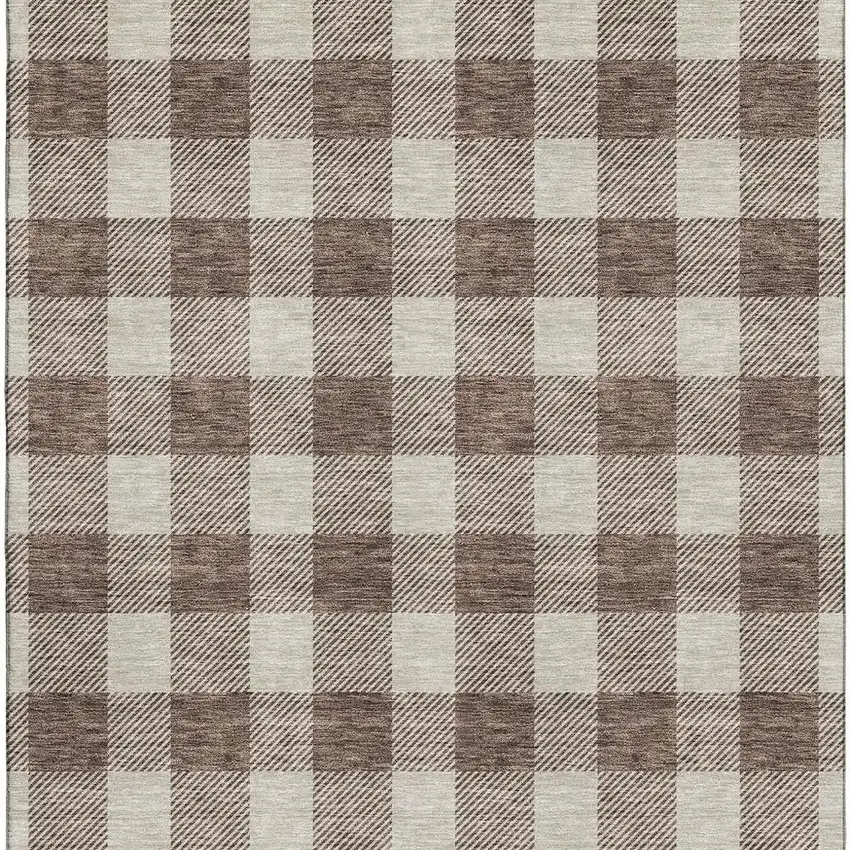 Brown And Beige Plaid Washable Area Rug With UV Protection Photo 3