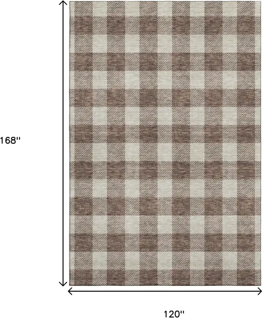 Brown And Beige Plaid Washable Area Rug With UV Protection Photo 3