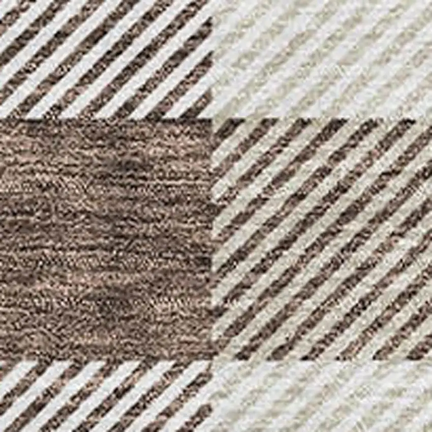 Brown And Beige Plaid Washable Area Rug With UV Protection Photo 2