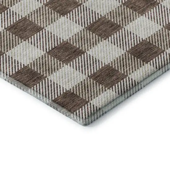 Brown And Beige Plaid Washable Area Rug With UV Protection Photo 7