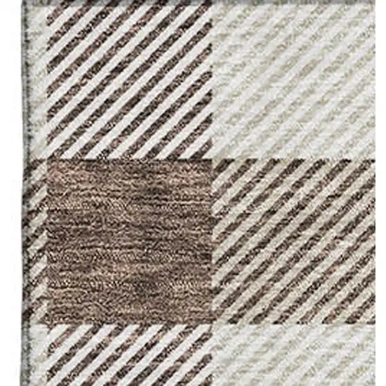 Brown And Beige Plaid Washable Area Rug With UV Protection Photo 3