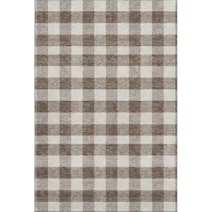 Photo of Brown And Beige Plaid Washable Area Rug With UV Protection