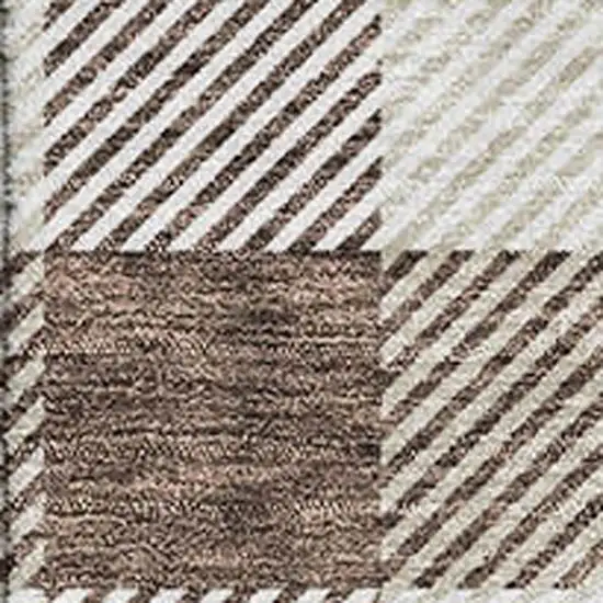 Brown And Beige Plaid Washable Area Rug With UV Protection Photo 2