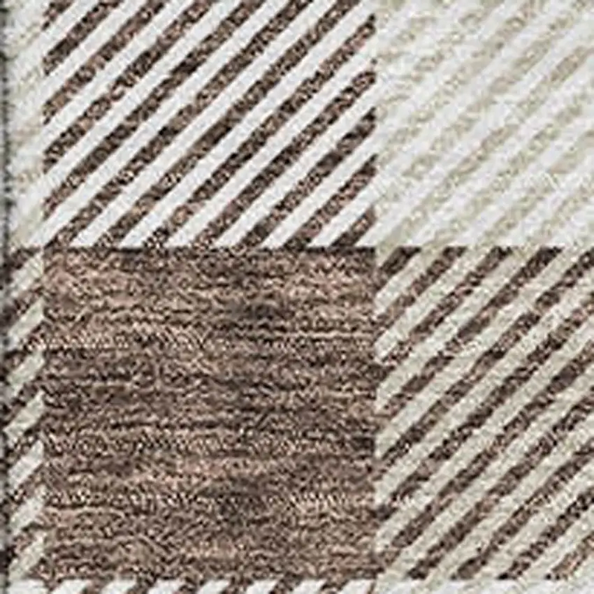 Brown And Beige Plaid Washable Area Rug With UV Protection Photo 2