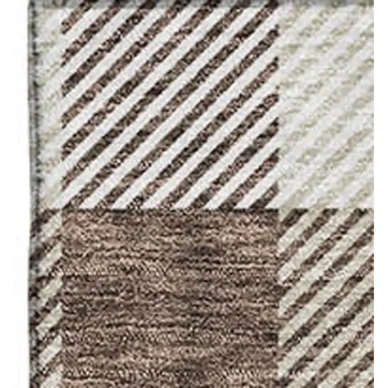 Brown And Beige Plaid Washable Area Rug With UV Protection Photo 2