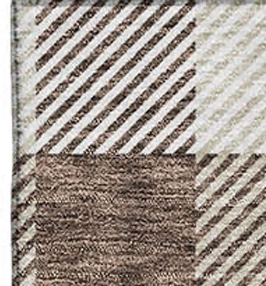 Brown And Beige Plaid Washable Area Rug With UV Protection Photo 2