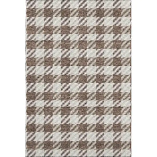 Brown And Beige Plaid Washable Area Rug With UV Protection Photo 1