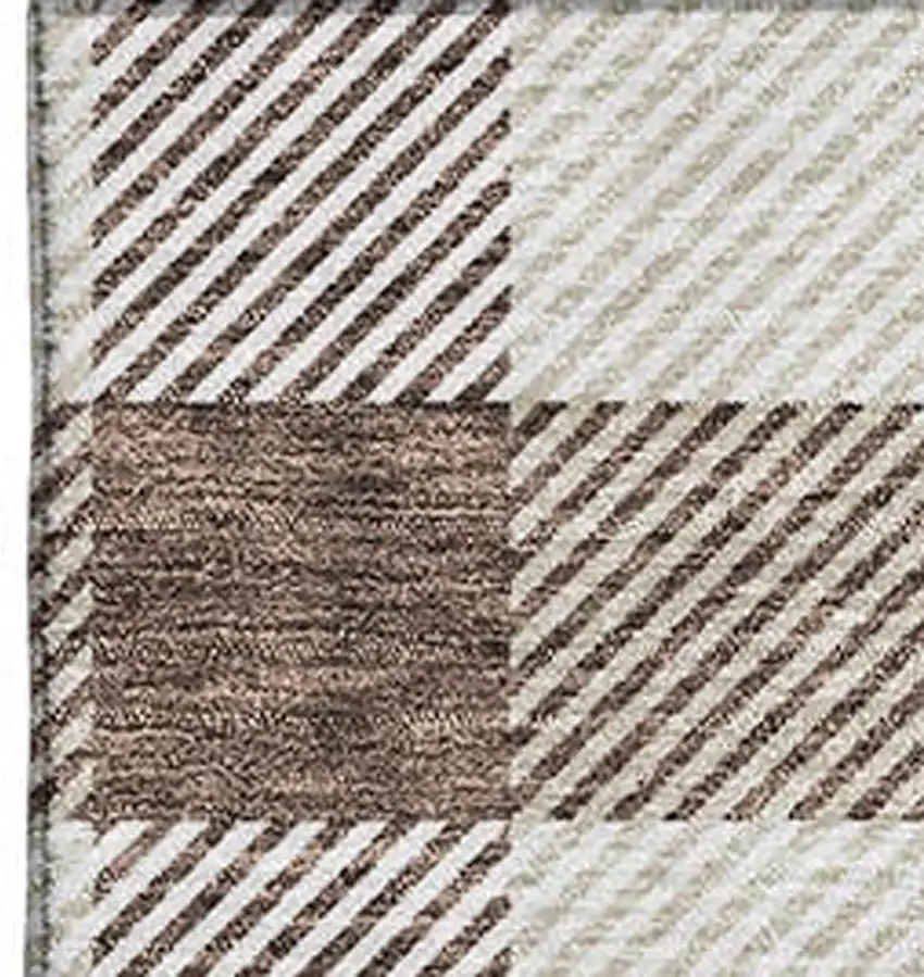 Brown And Beige Plaid Washable Area Rug With UV Protection Photo 3