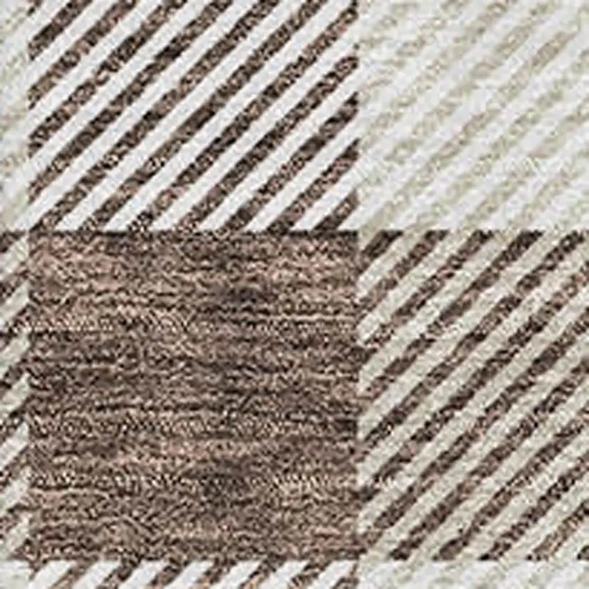 Brown And Beige Plaid Washable Area Rug With UV Protection Photo 2
