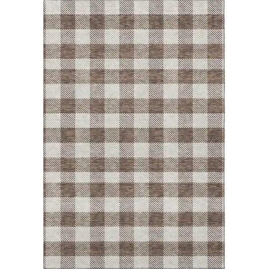 Brown And Beige Plaid Washable Area Rug With UV Protection Photo 3