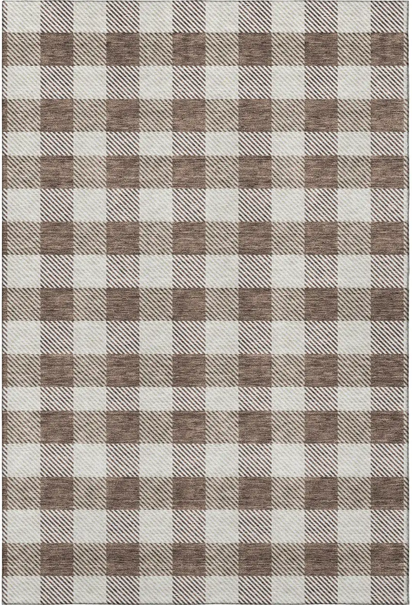 Brown And Beige Plaid Washable Area Rug With UV Protection Photo 3