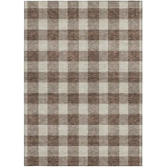 Brown And Beige Plaid Washable Indoor Outdoor Area Rug Photo 6