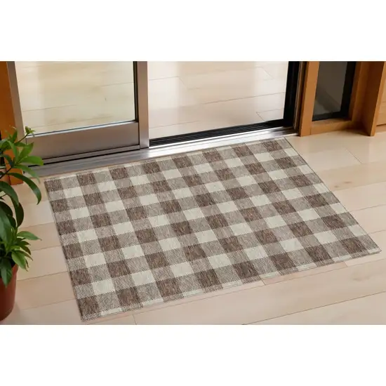 Brown And Beige Plaid Washable Indoor Outdoor Area Rug Photo 1