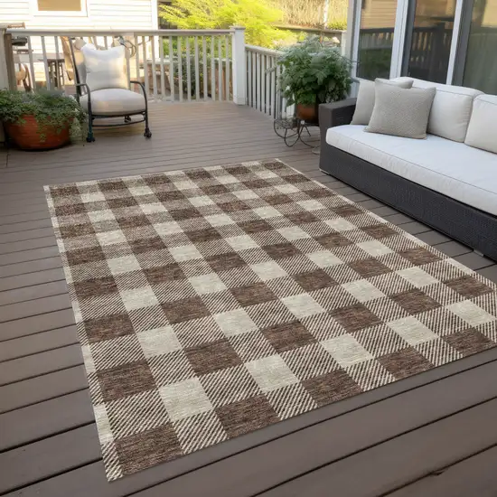 Brown And Beige Plaid Washable Indoor Outdoor Area Rug Photo 9