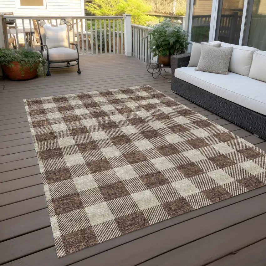 Brown And Beige Plaid Washable Indoor Outdoor Area Rug Photo 9