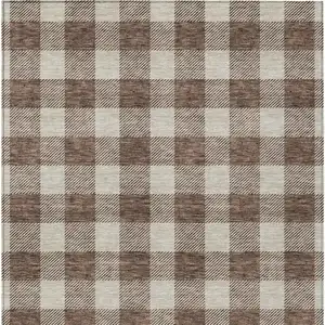 Photo of Brown And Beige Plaid Washable Indoor Outdoor Area Rug