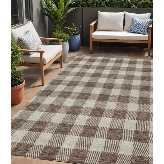 Brown And Beige Plaid Washable Indoor Outdoor Area Rug Photo 1