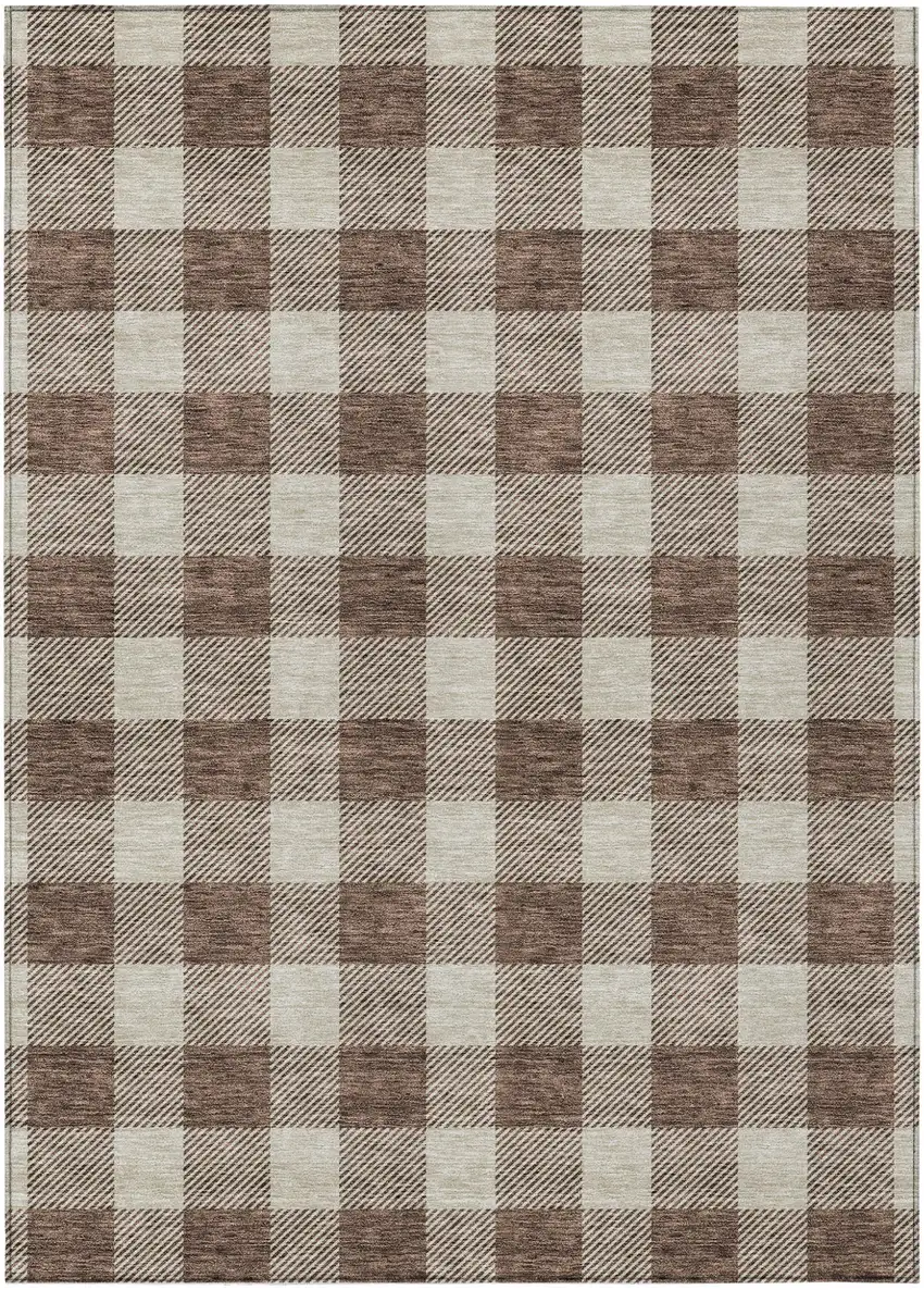 Brown And Beige Plaid Washable Indoor Outdoor Area Rug Photo 2
