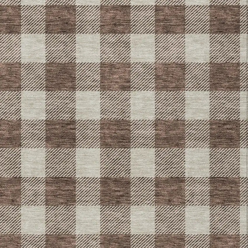Brown And Beige Plaid Washable Indoor Outdoor Area Rug Photo 6