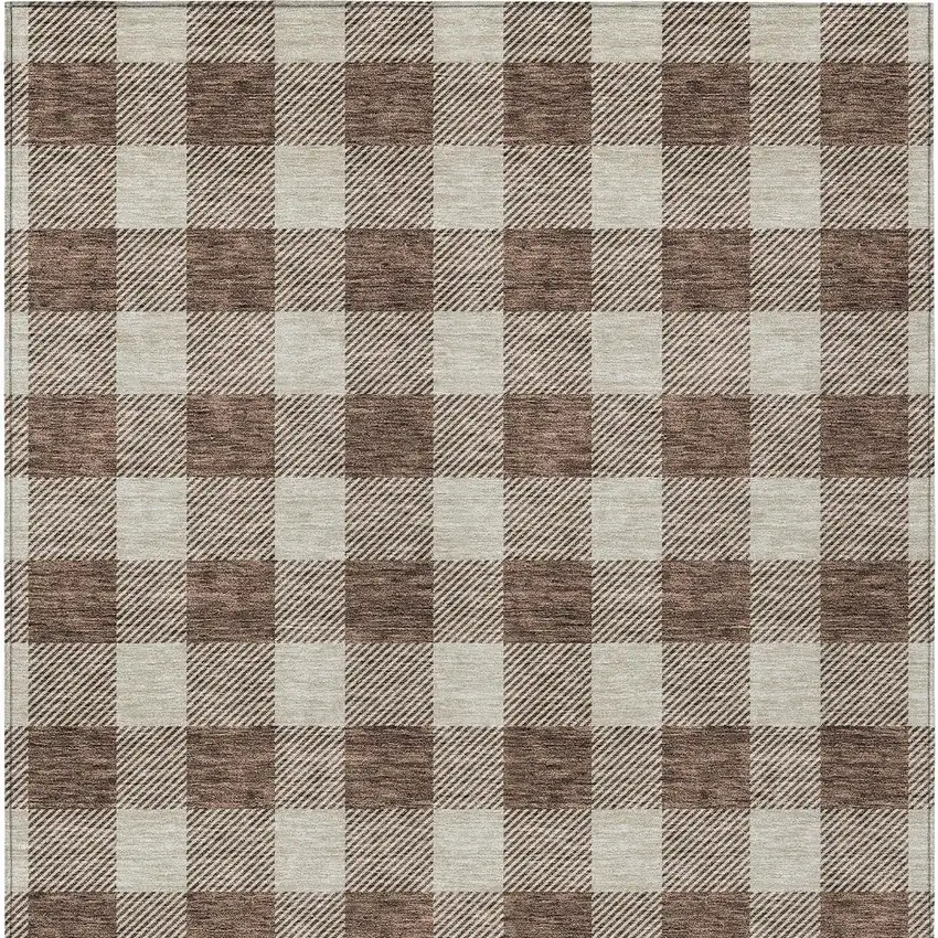 Brown And Beige Plaid Washable Indoor Outdoor Area Rug Photo 6