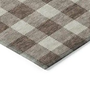 Photo of Brown And Beige Plaid Washable Indoor Outdoor Area Rug