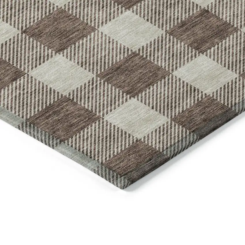 Brown And Beige Plaid Washable Indoor Outdoor Area Rug Photo 5