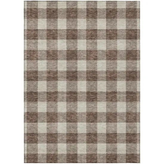 Brown And Beige Plaid Washable Indoor Outdoor Area Rug Photo 2