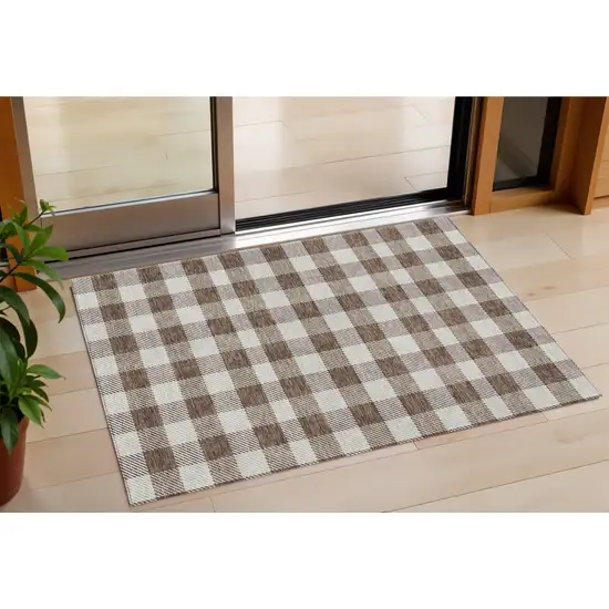 Brown And Beige Plaid Washable Indoor Outdoor Area Rug Photo 1