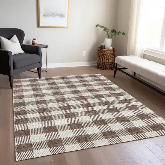 Brown And Beige Plaid Washable Indoor Outdoor Area Rug Photo 9