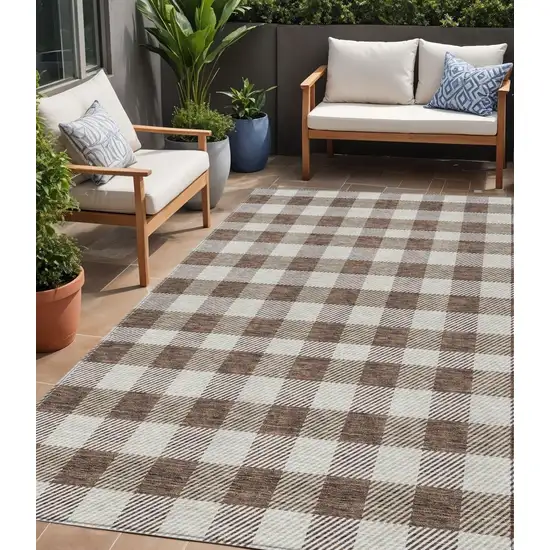Brown And Beige Plaid Washable Indoor Outdoor Area Rug Photo 1