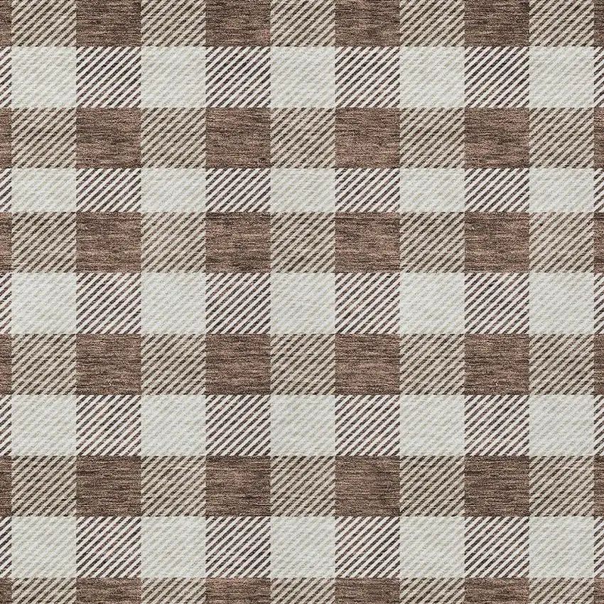 Brown And Beige Plaid Washable Indoor Outdoor Area Rug Photo 6