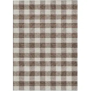 Photo of Brown And Beige Plaid Washable Indoor Outdoor Area Rug