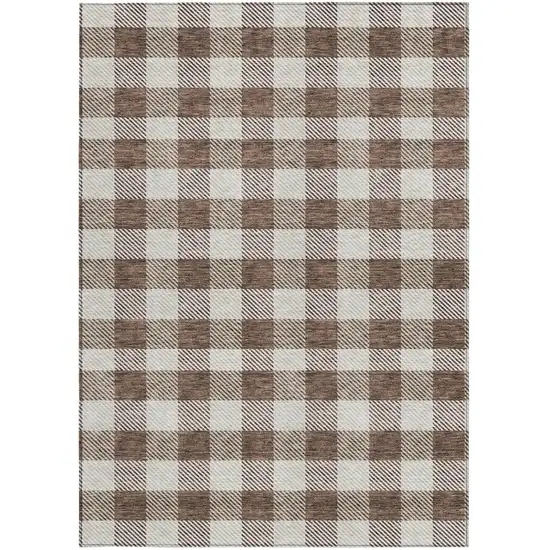 Brown And Beige Plaid Washable Indoor Outdoor Area Rug Photo 7