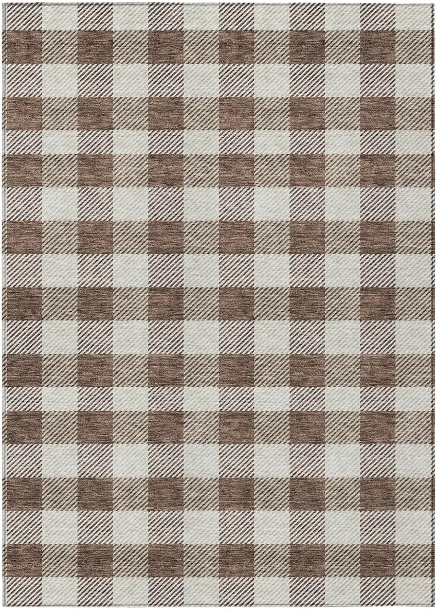 Brown And Beige Plaid Washable Indoor Outdoor Area Rug Photo 2