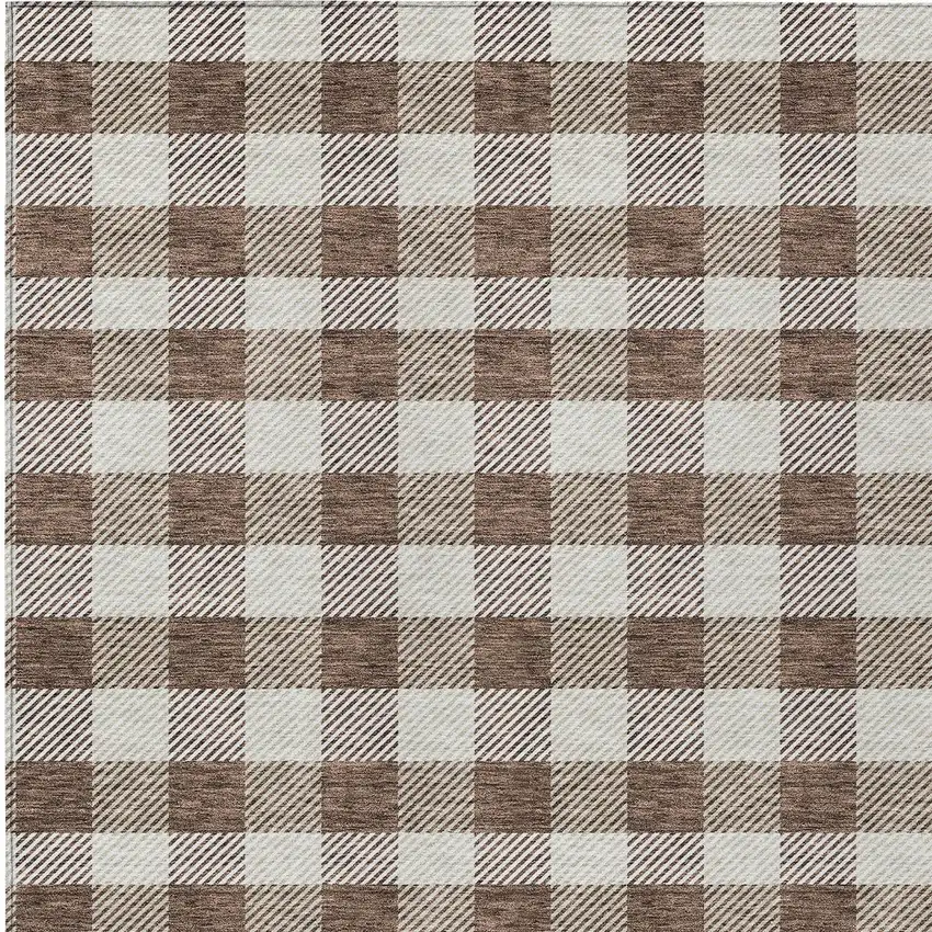 Brown And Beige Plaid Washable Indoor Outdoor Area Rug Photo 7