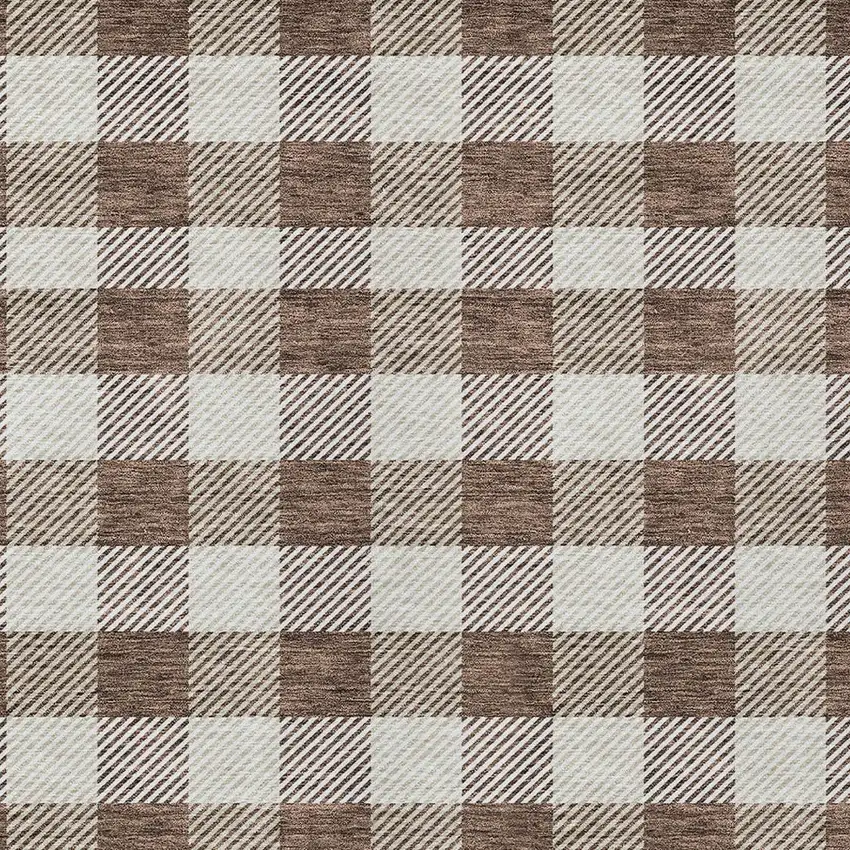 Brown And Beige Plaid Washable Indoor Outdoor Area Rug Photo 6